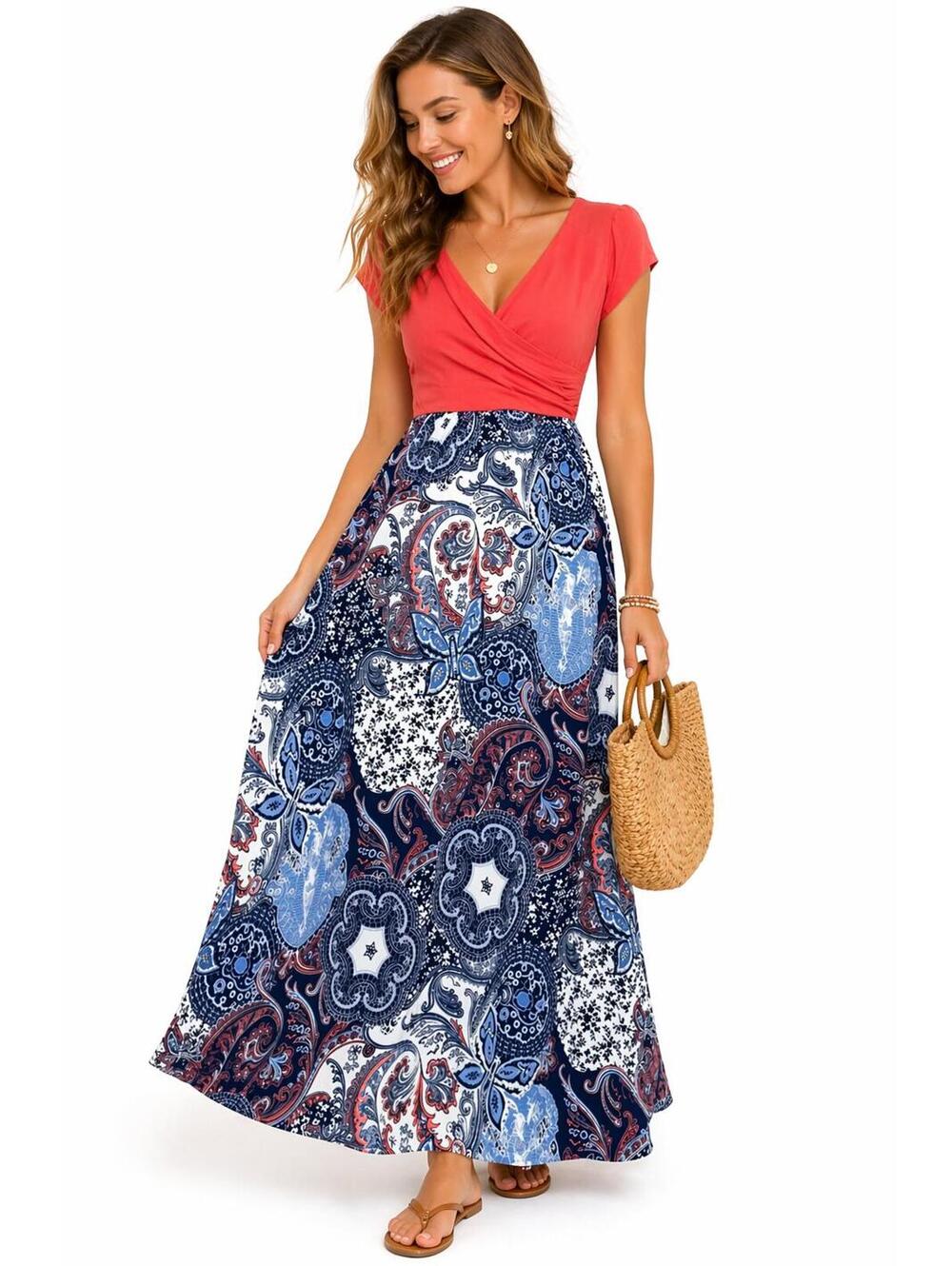 Gilli Made in USA Coral Wrap Top Paisley Maxi Dress Boho Cottagecore